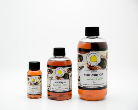 Yellow House Hazelnut Coffee simmering oil available in 1 oz, 4 oz, and 8 oz bottles